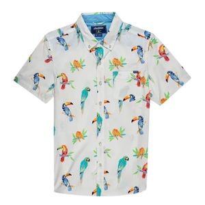 Chubbies Friday Shirt Dude Where’s Macaw Button Short Sleeve Small w/ spandex